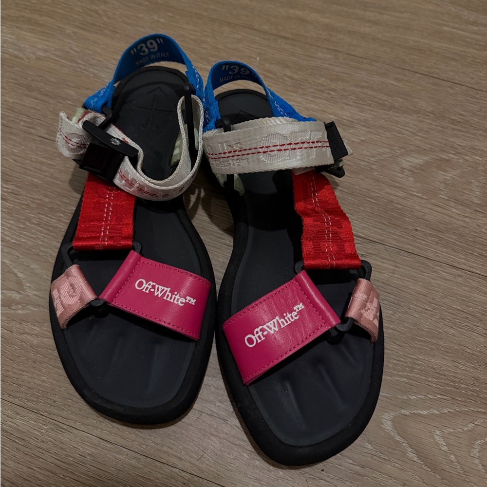 Off-White Red and Pink Strap Sandals